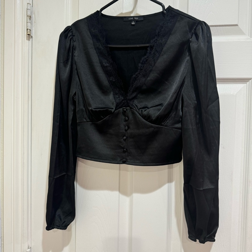 Love Tree Black Satin Blouse